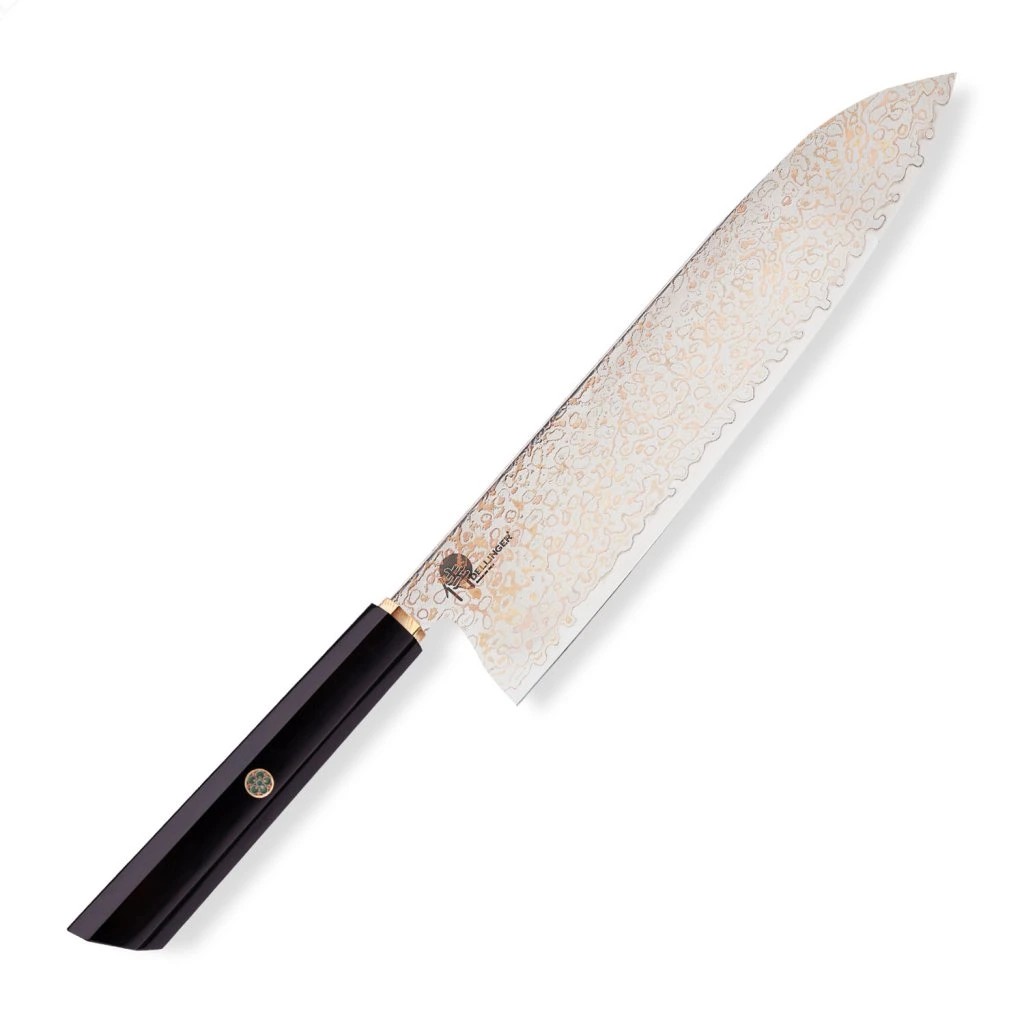 foto Kuchy�sk� n�� Chef/Gyuto 210 mm Dellinger� Resin Black Gold Damascus
